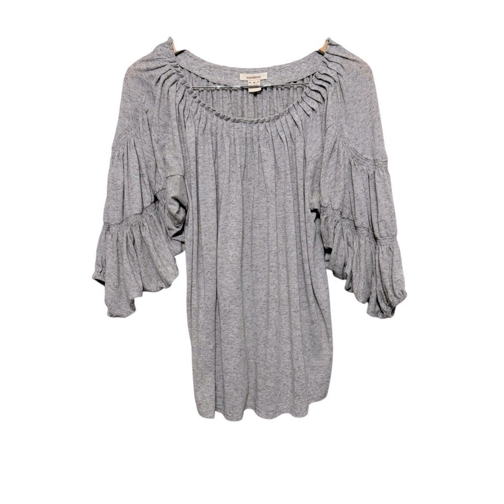 Sundance Peasant Top‎ Blouse Sz M Gray Sweet Serenade Neutral Linen Blend - Picture 2 of 7